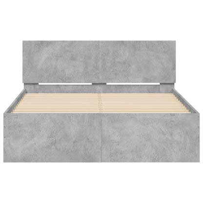 Bed Frame with Headboard and LED Concrete Grey 140x190 cm