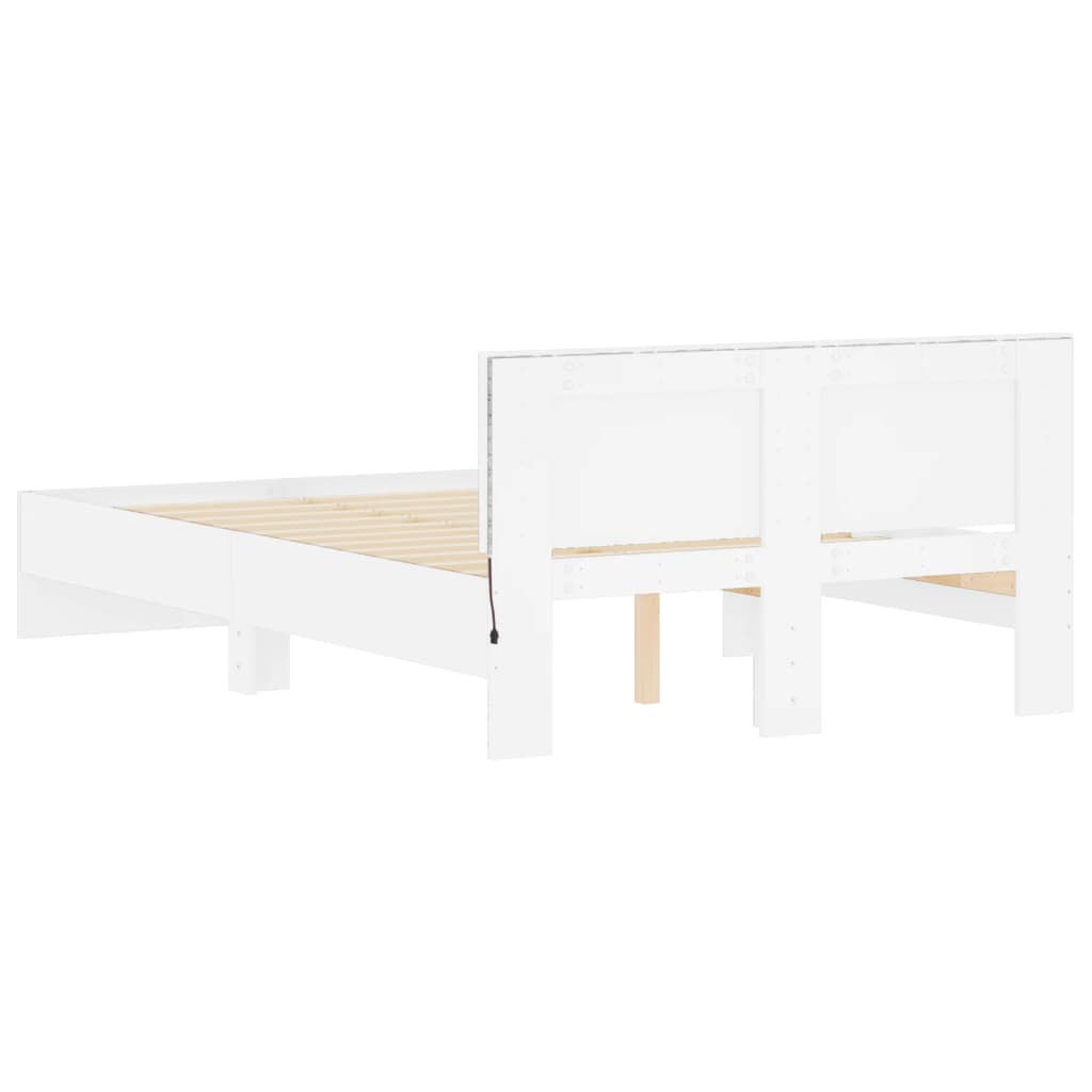 Bed Frame with LED without Mattress White 135x190 cm Double