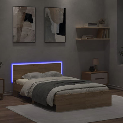 Bed Frame with LED without Mattress Sonoma Oak 135x190 cm Double