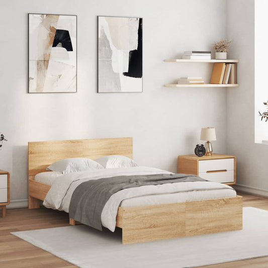 Bed Frame with LED without Mattress Sonoma Oak 135x190 cm Double
