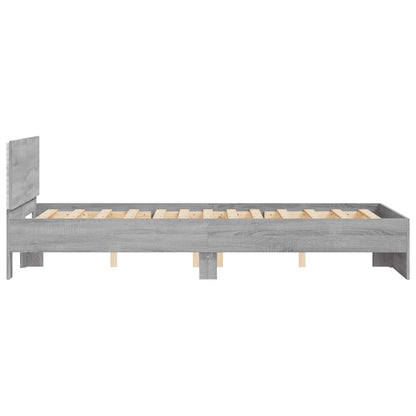Bed Frame with Headboard and LED Grey Sonoma 135x190 cm Double