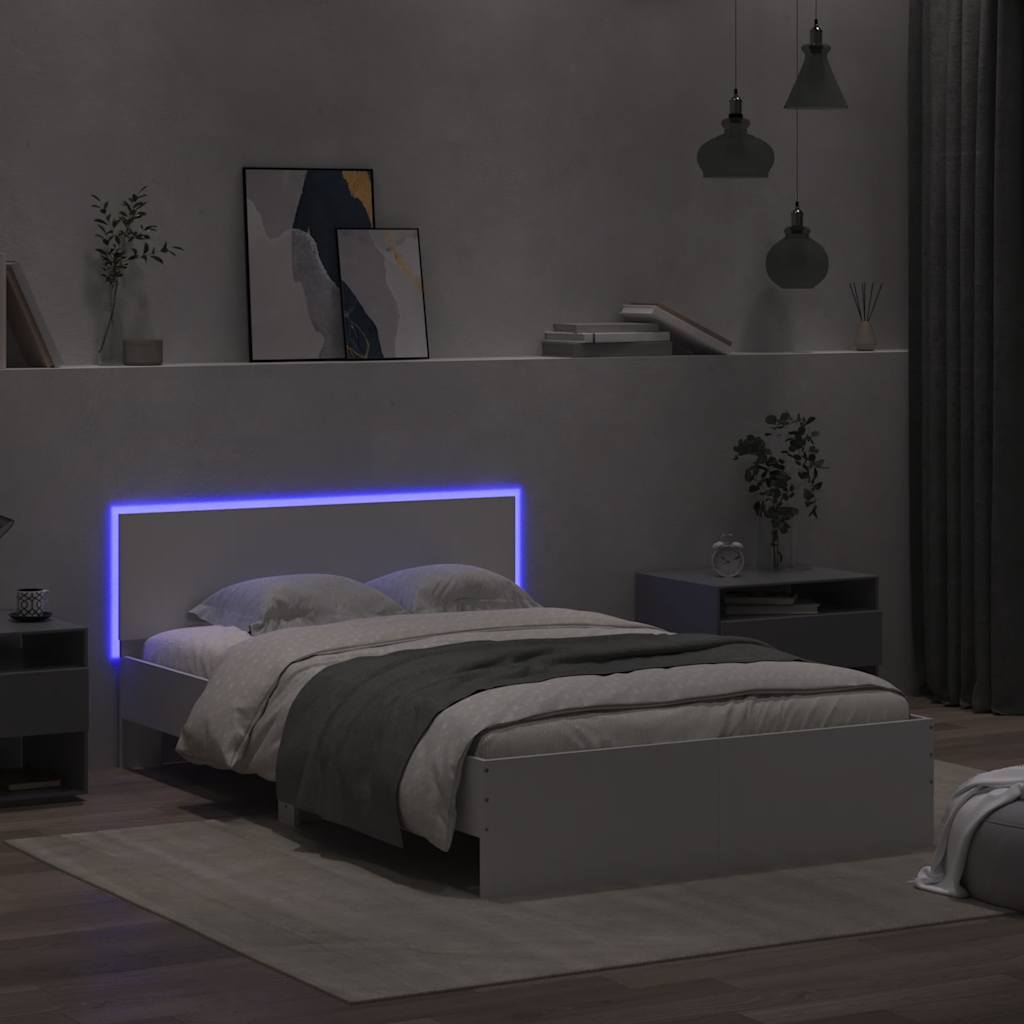 Bed Frame with Headboard and LED White 120x190 cm Small Double