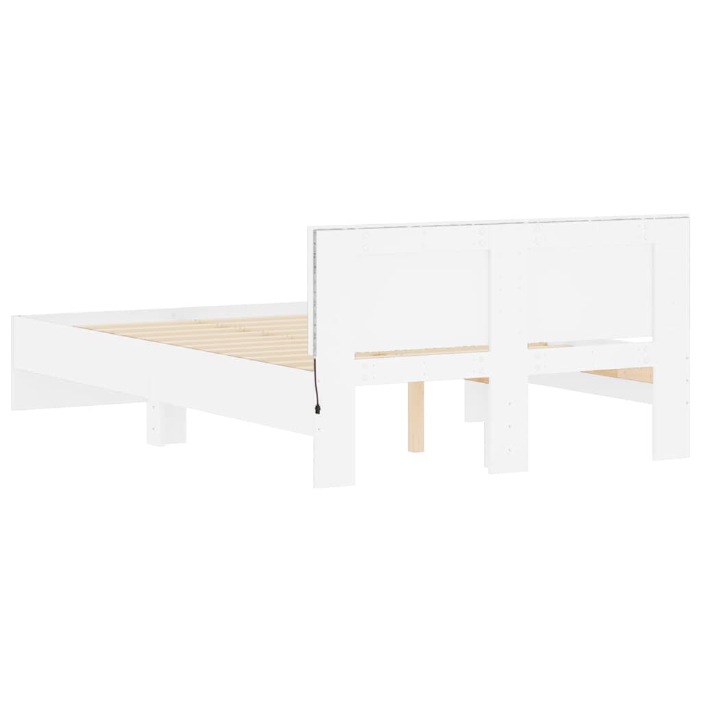 Bed Frame with Headboard and LED White 120x190 cm Small Double