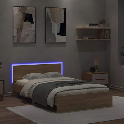 Bed Frame with Headboard and LED Sonoma Oak 120x190 cm Small Double