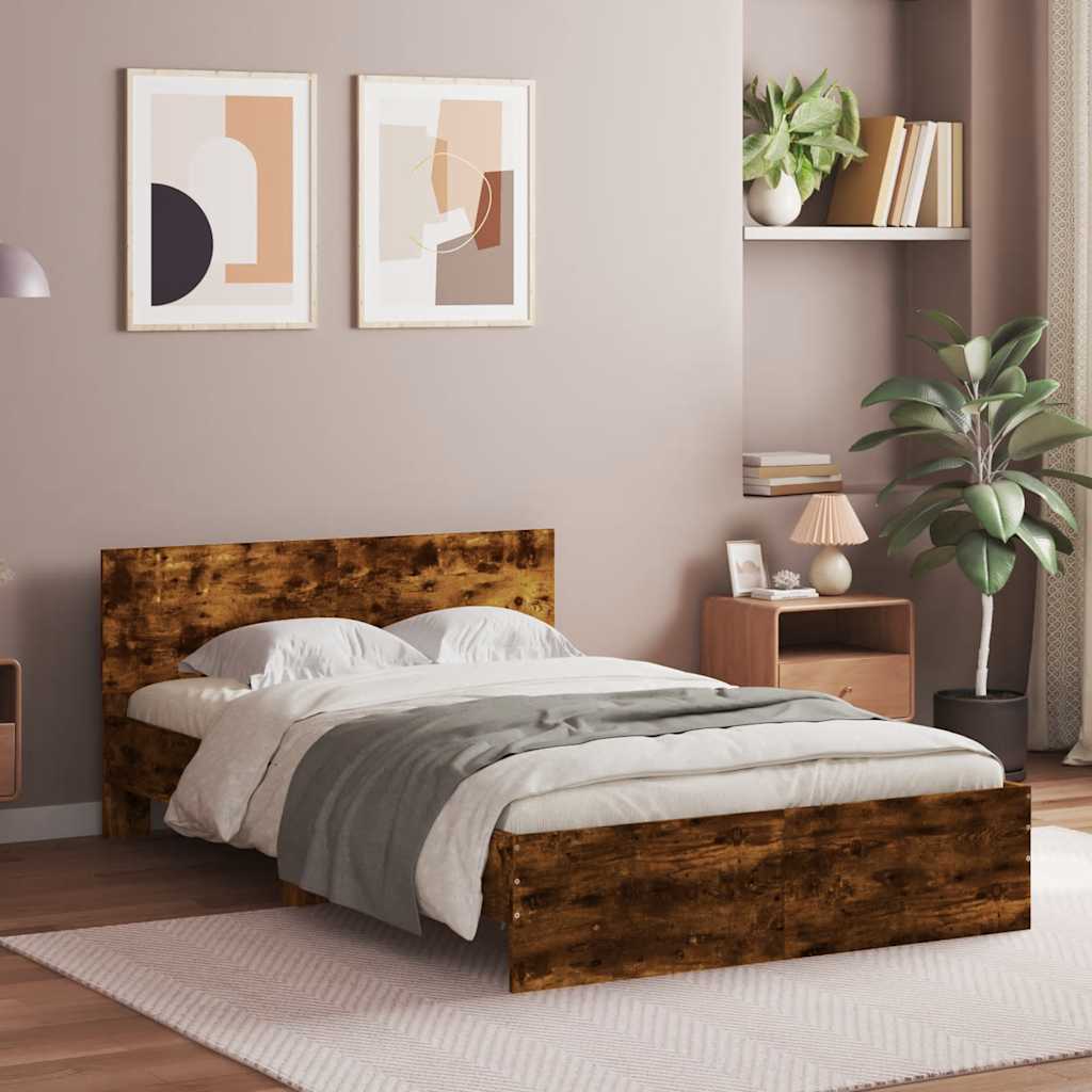Bed Frame with Headboard and LED Smoked Oak 120x190 cm Small Double