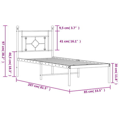 Metal Bed Frame without Mattress with Headboard Black 80x200cm