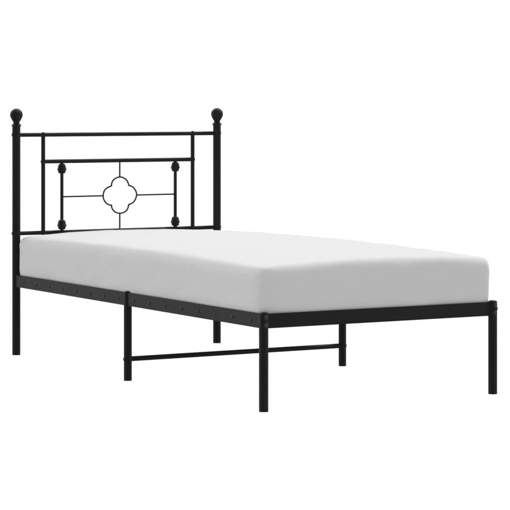 Metal Bed Frame without Mattress with Headboard Black 90x190cm