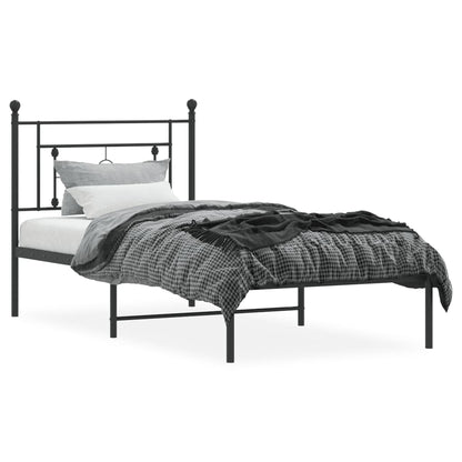 Metal Bed Frame without Mattress with Headboard Black 90x190cm