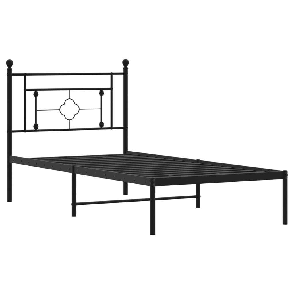 Metal Bed Frame without Mattress with Headboard Black 90x190cm