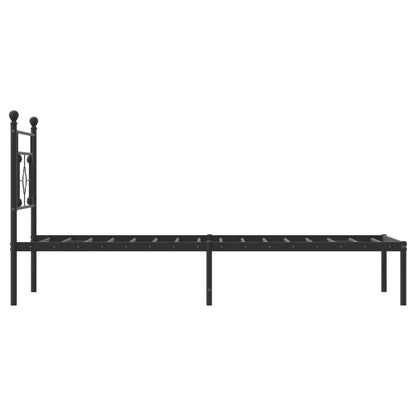 Metal Bed Frame without Mattress with Headboard Black 90x190cm