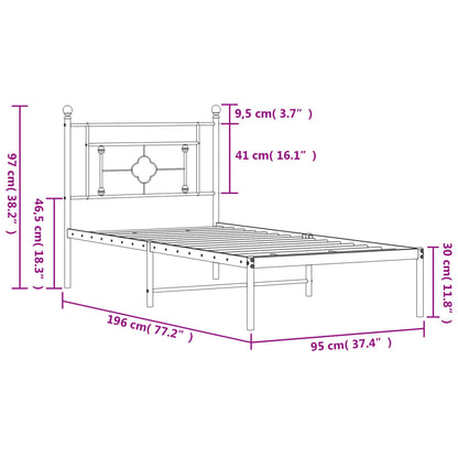 Metal Bed Frame without Mattress with Headboard Black 90x190cm