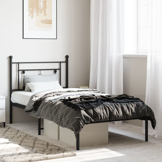 Metal Bed Frame without Mattress with Headboard Black 90x190cm