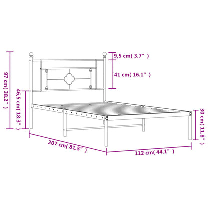 Metal Bed Frame without Mattress with Headboard Black 107x203cm
