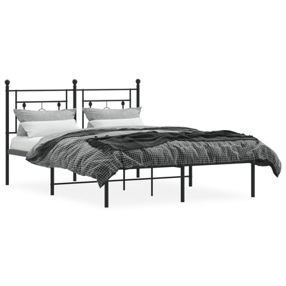 Metal Bed Frame without Mattress with Headboard Black 140x190cm