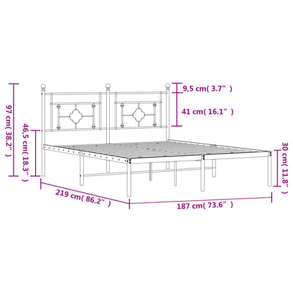 Metal Bed Frame without Mattress with Headboard Black 183x213cm