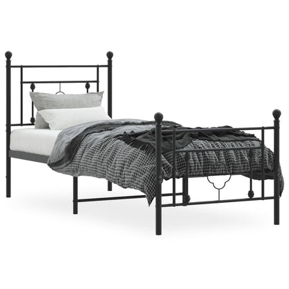 Metal Bed Frame without Mattress with Footboard Black 75x190cm
