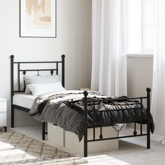 Metal Bed Frame without Mattress with Footboard Black 75x190cm
