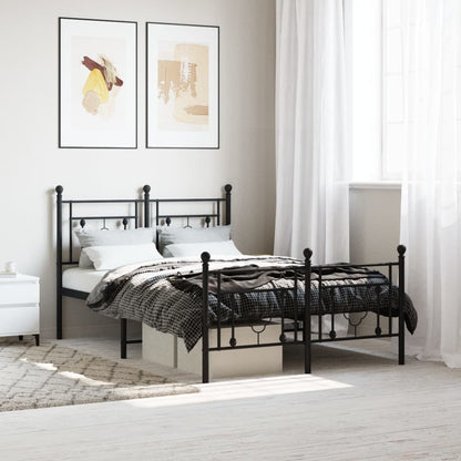 Metal Bed Frame without Mattress with Footboard Black 120x200cm