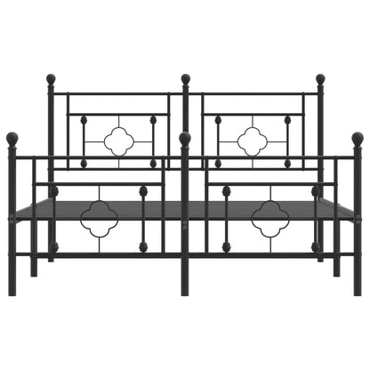 Metal Bed Frame without Mattress with Footboard Black 135x190cm