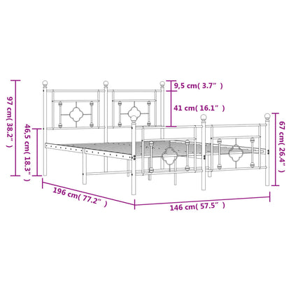 Metal Bed Frame without Mattress with Footboard Black 140x190cm