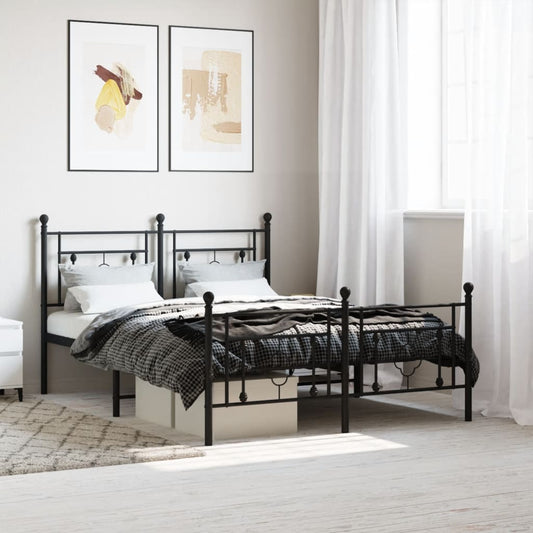 Metal Bed Frame without Mattress with Footboard Black 140x200cm
