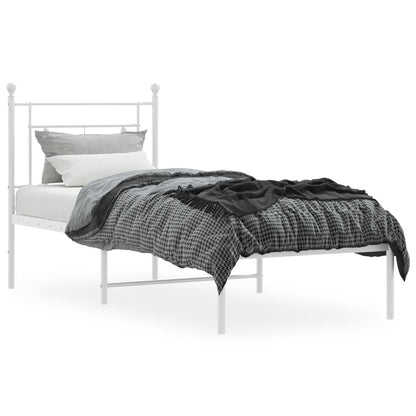 Metal Bed Frame without Mattress with Headboard White 75x190cm