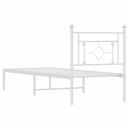 Metal Bed Frame without Mattress with Headboard White 75x190cm