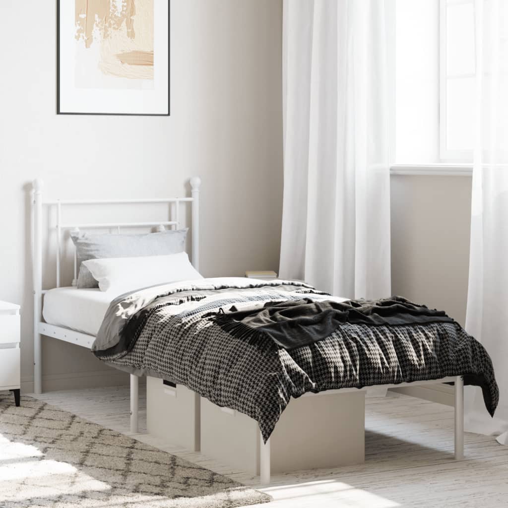 Metal Bed Frame without Mattress with Headboard White 75x190cm