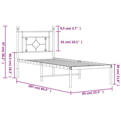 Metal Bed Frame without Mattress with Headboard White 80x200cm