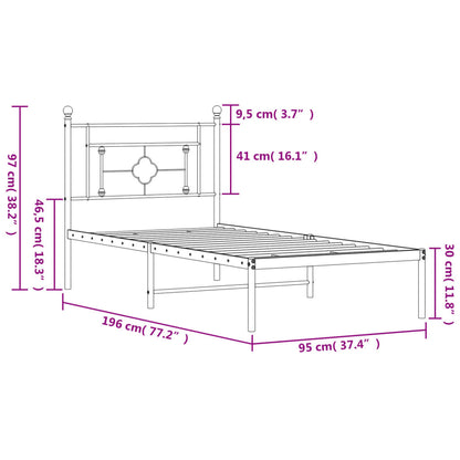 Metal Bed Frame without Mattress with Headboard White 90x190cm