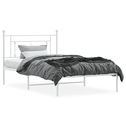 Metal Bed Frame without Mattress with Headboard White 107x203cm