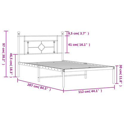 Metal Bed Frame without Mattress with Headboard White 107x203cm
