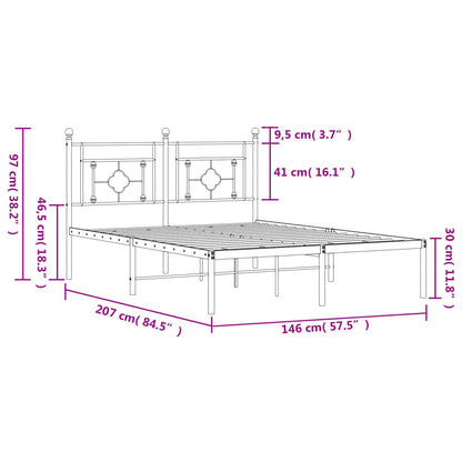 Metal Bed Frame without Mattress with Headboard White 140x200cm