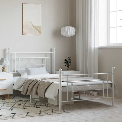 Metal Bed Frame without Mattress with Footboard White 100x200cm