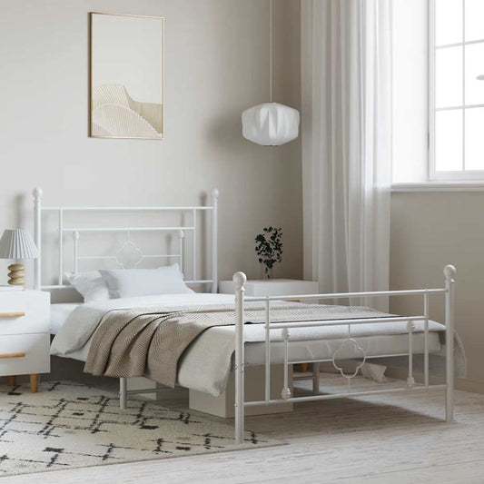 Metal Bed Frame without Mattress with Footboard White 100x200cm