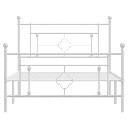 Metal Bed Frame without Mattress with Footboard White 107x203cm
