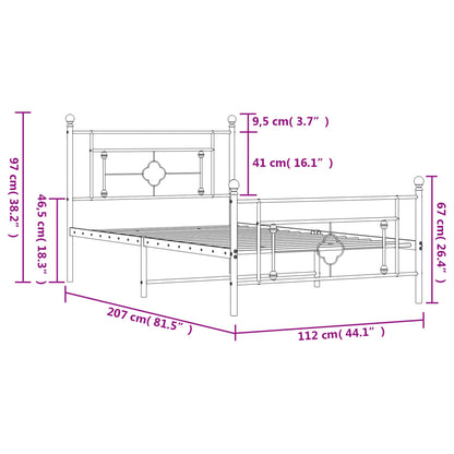 Metal Bed Frame without Mattress with Footboard White 107x203cm