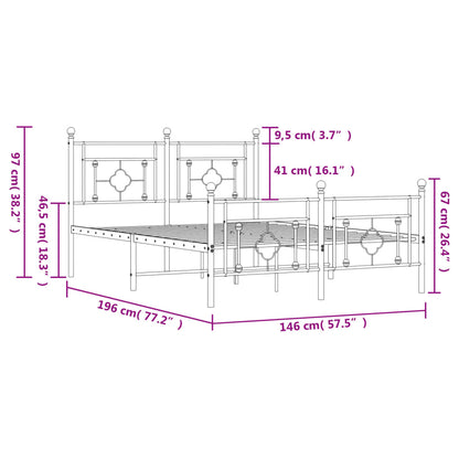 Metal Bed Frame without Mattress with Footboard White 140x190cm