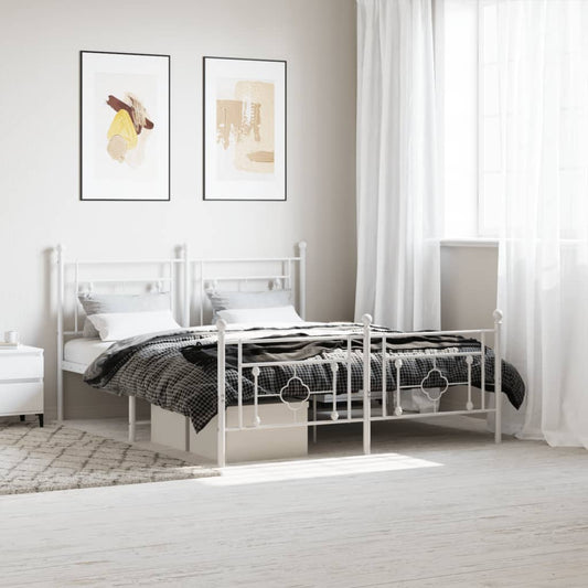 Metal Bed Frame without Mattress with Footboard White 160x200cm