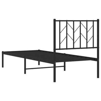 Metal Bed Frame without Mattress with Headboard Black 75x190cm