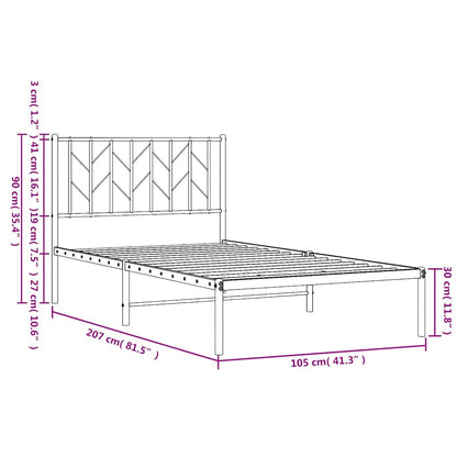 Metal Bed Frame without Mattress with Headboard Black 100x200cm