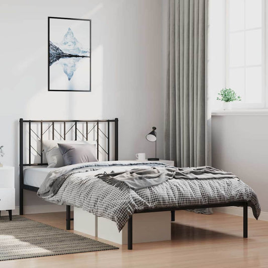 Metal Bed Frame without Mattress with Headboard Black 100x200cm