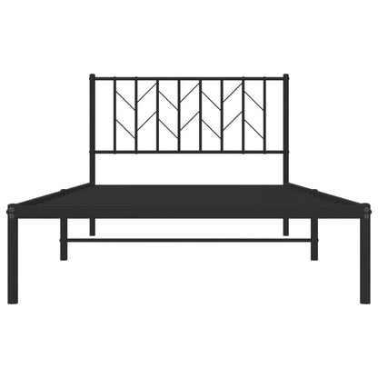 Metal Bed Frame without Mattress with Headboard Black 107x203cm