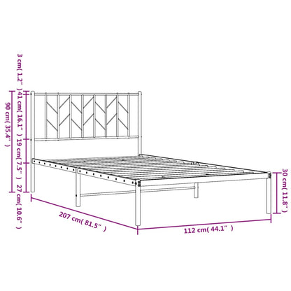 Metal Bed Frame without Mattress with Headboard Black 107x203cm