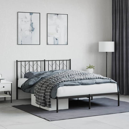 Metal Bed Frame without Mattress with Headboard Black 140x190cm