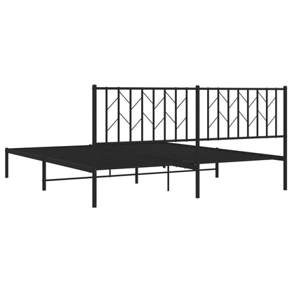 Metal Bed Frame without Mattress with Headboard Black 180x200cm