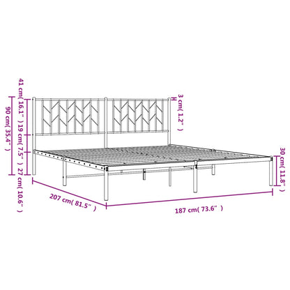 Metal Bed Frame without Mattress with Headboard Black 180x200cm