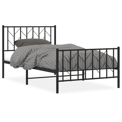 Metal Bed Frame without Mattress with Footboard Black 100x190cm