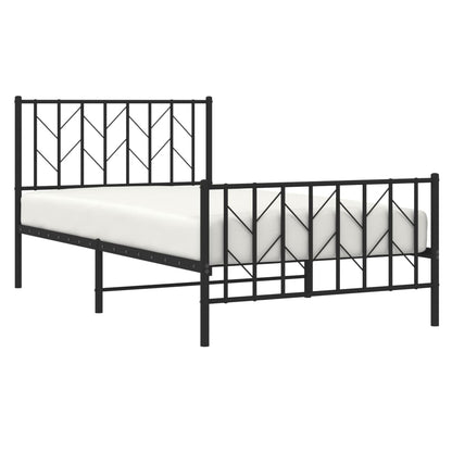 Metal Bed Frame without Mattress with Footboard Black 100x190cm