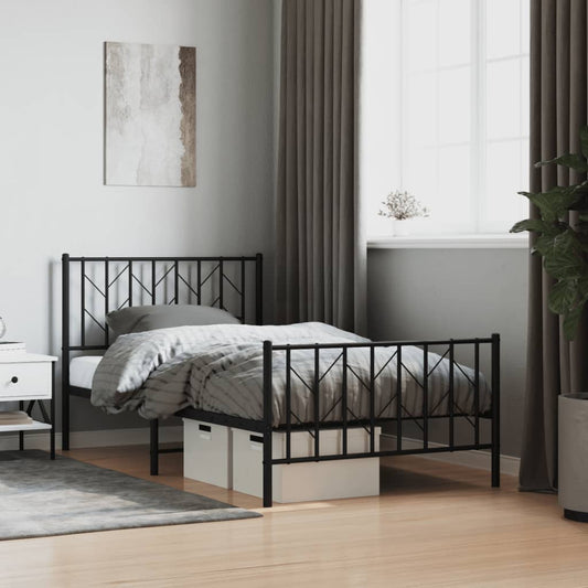 Metal Bed Frame without Mattress with Footboard Black 100x190cm